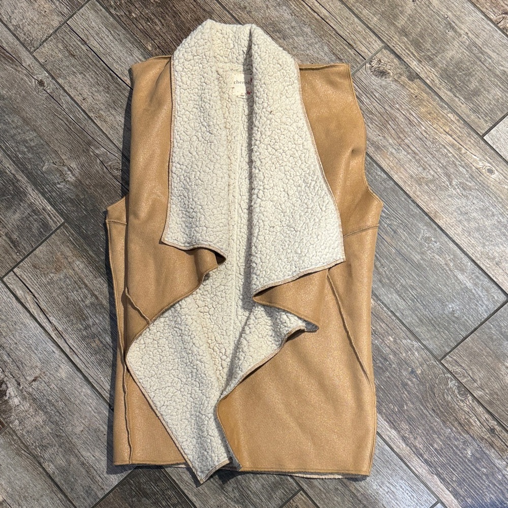 Cherish Tan and Cream Shearling Vest